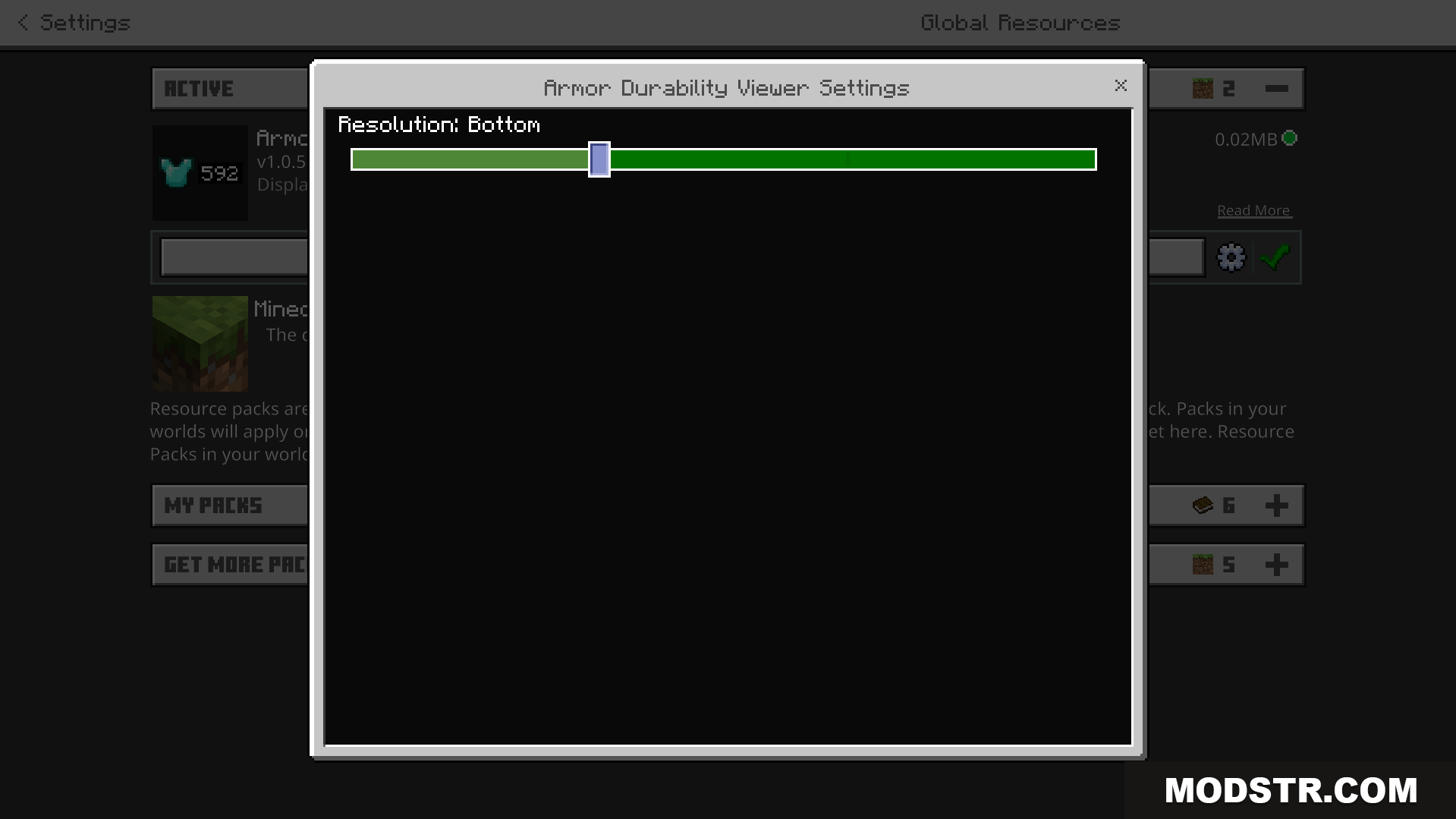 Armor Durability Viewer Texture Pack Screenshot 7 Configuring the Armor Durability Viewer addon settings in the menu