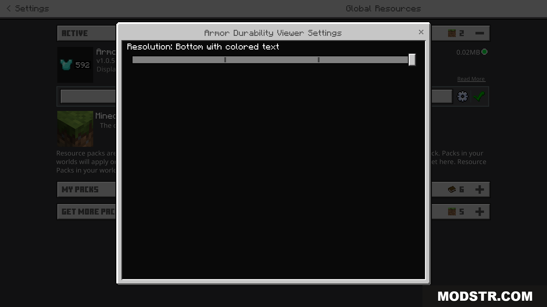 Armor Durability Viewer Texture Pack Screenshot 2 Adjusting the addon settings to change how durability is displayed