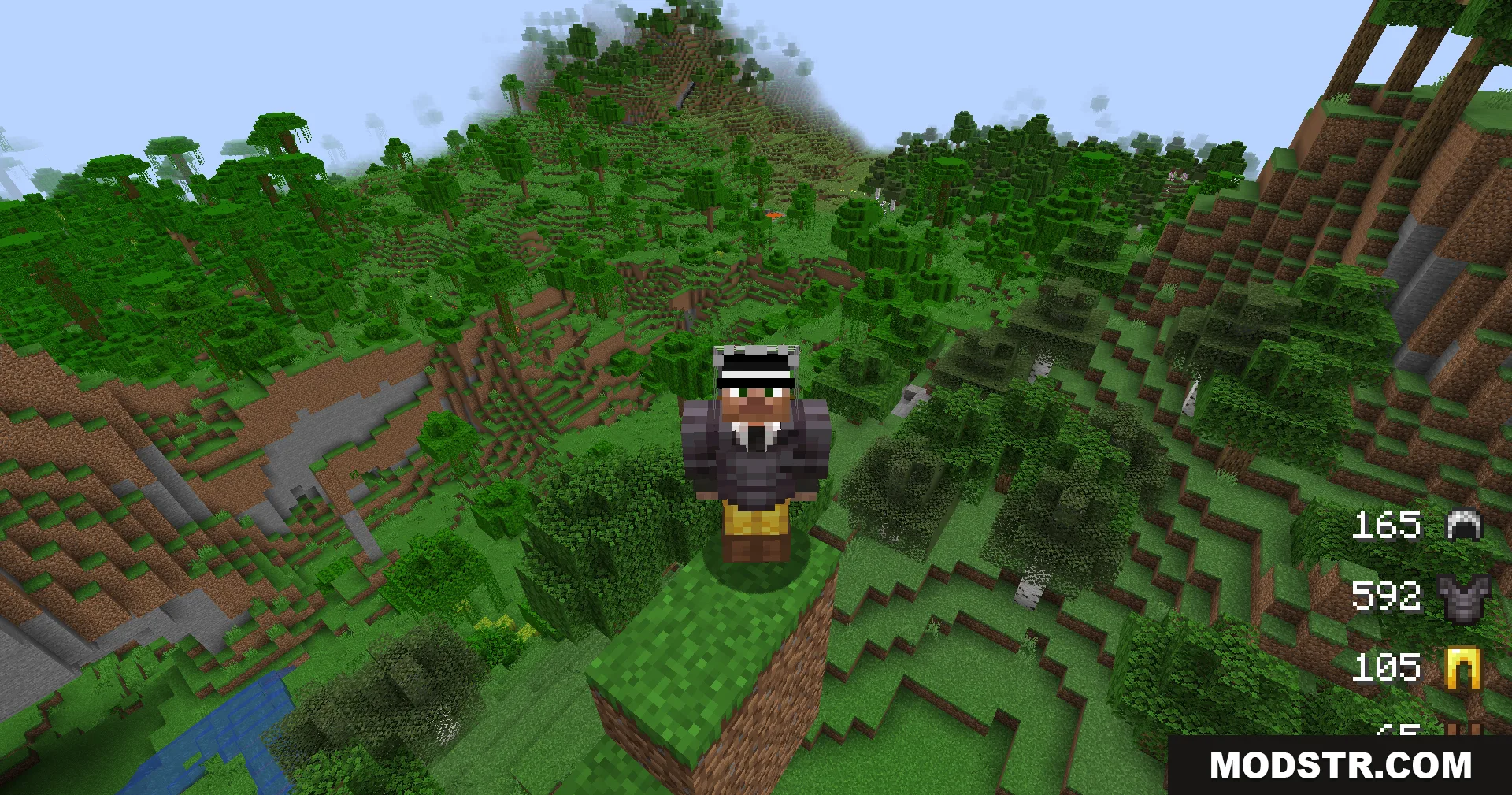 Armor Status Mod Screenshot 12 Armor durability status displayed on screen while player stands on a dirt pillar