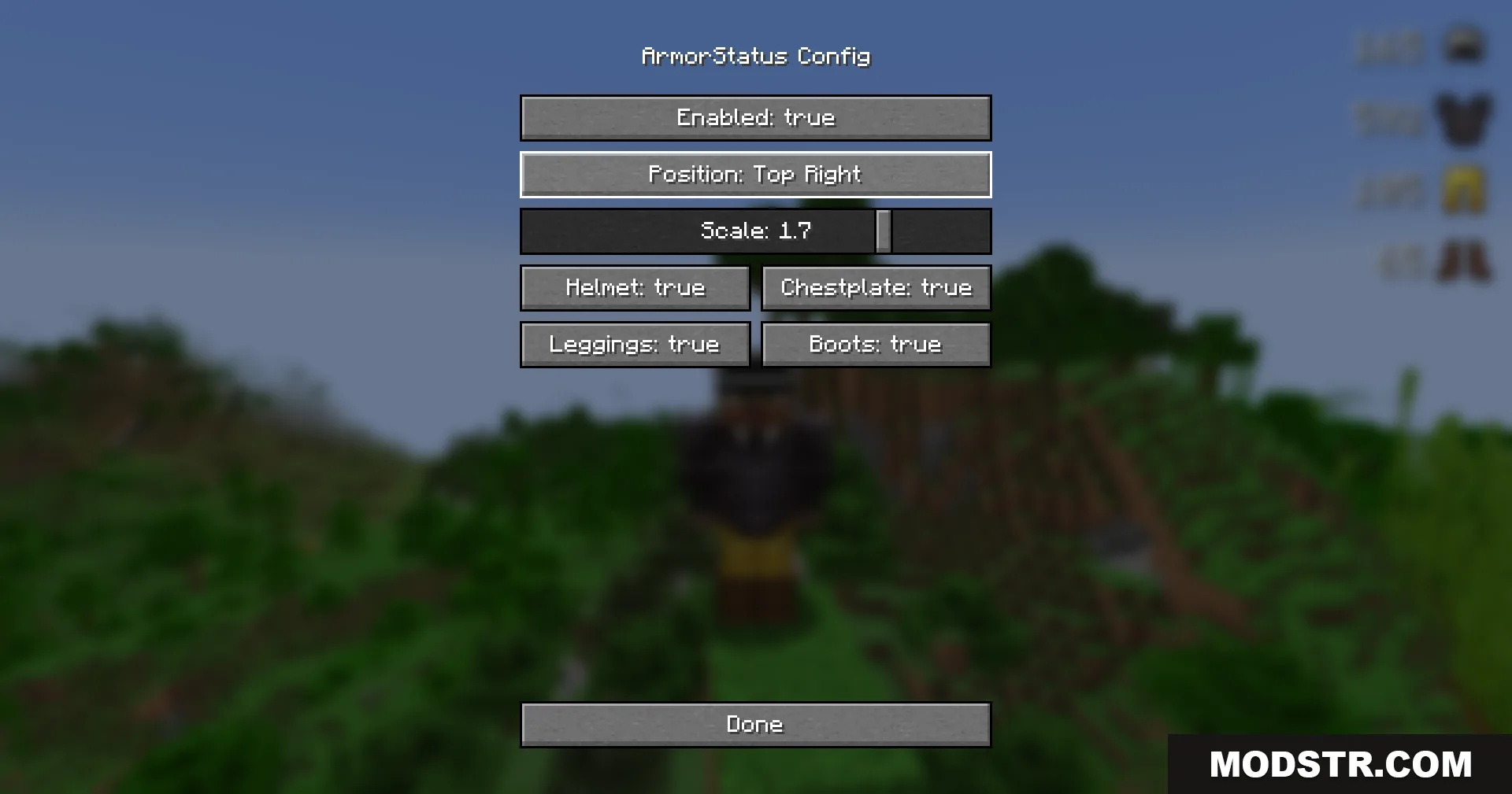 Armor Status Mod Screenshot 9 Armor Status Mod configuration menu showing the display position at top right