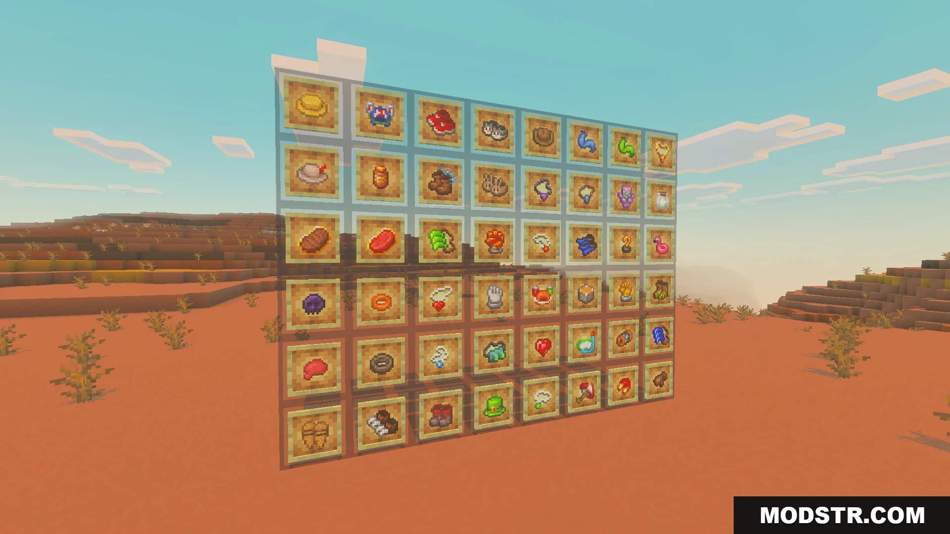 Artifacts Addon Unofficial Port Addon Screenshot 7 display wall showing many new treasure items and special gear in item frames