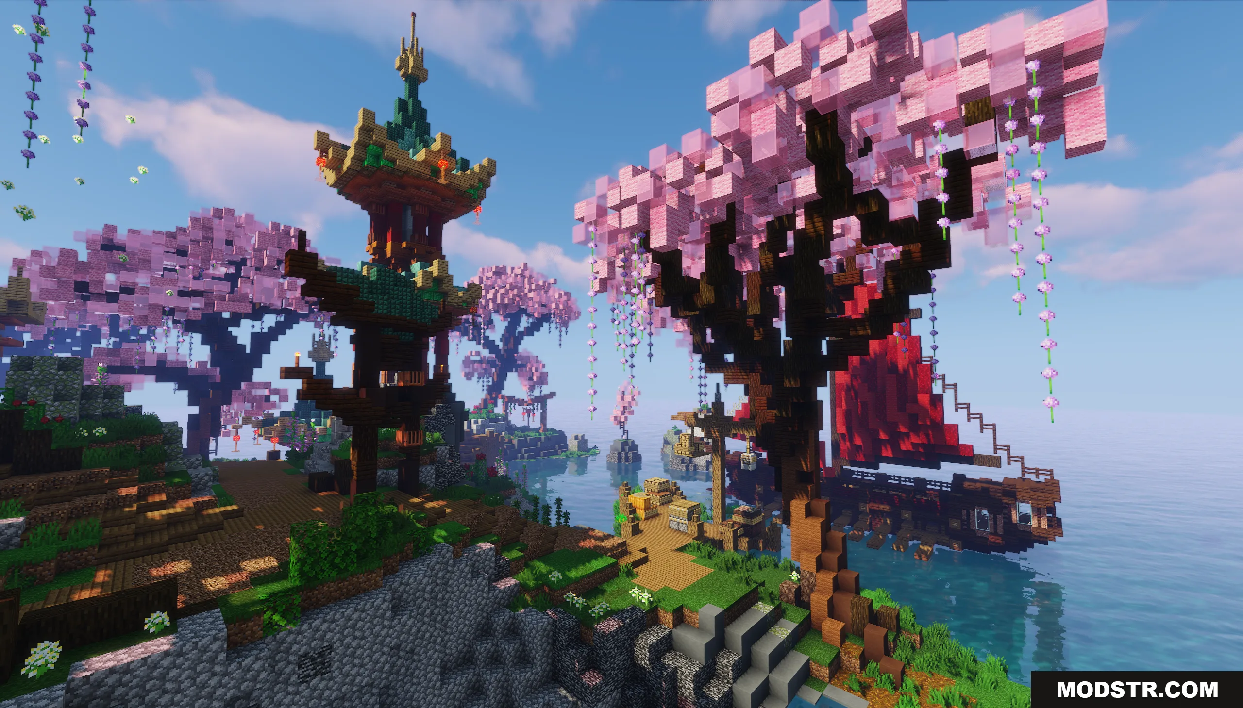 Asia Theme Lobby Map featuring a pagoda and a red sailed ship
