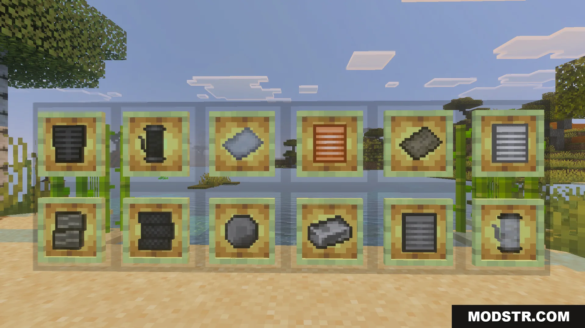 Craftable tactical equipment items and steel ingots displayed in item frames