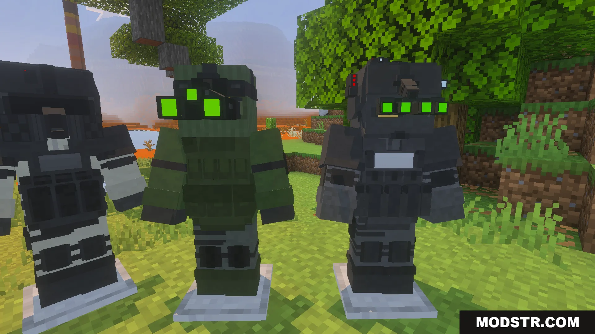 Detailed view of modern military gear including helmets with green night vision goggles