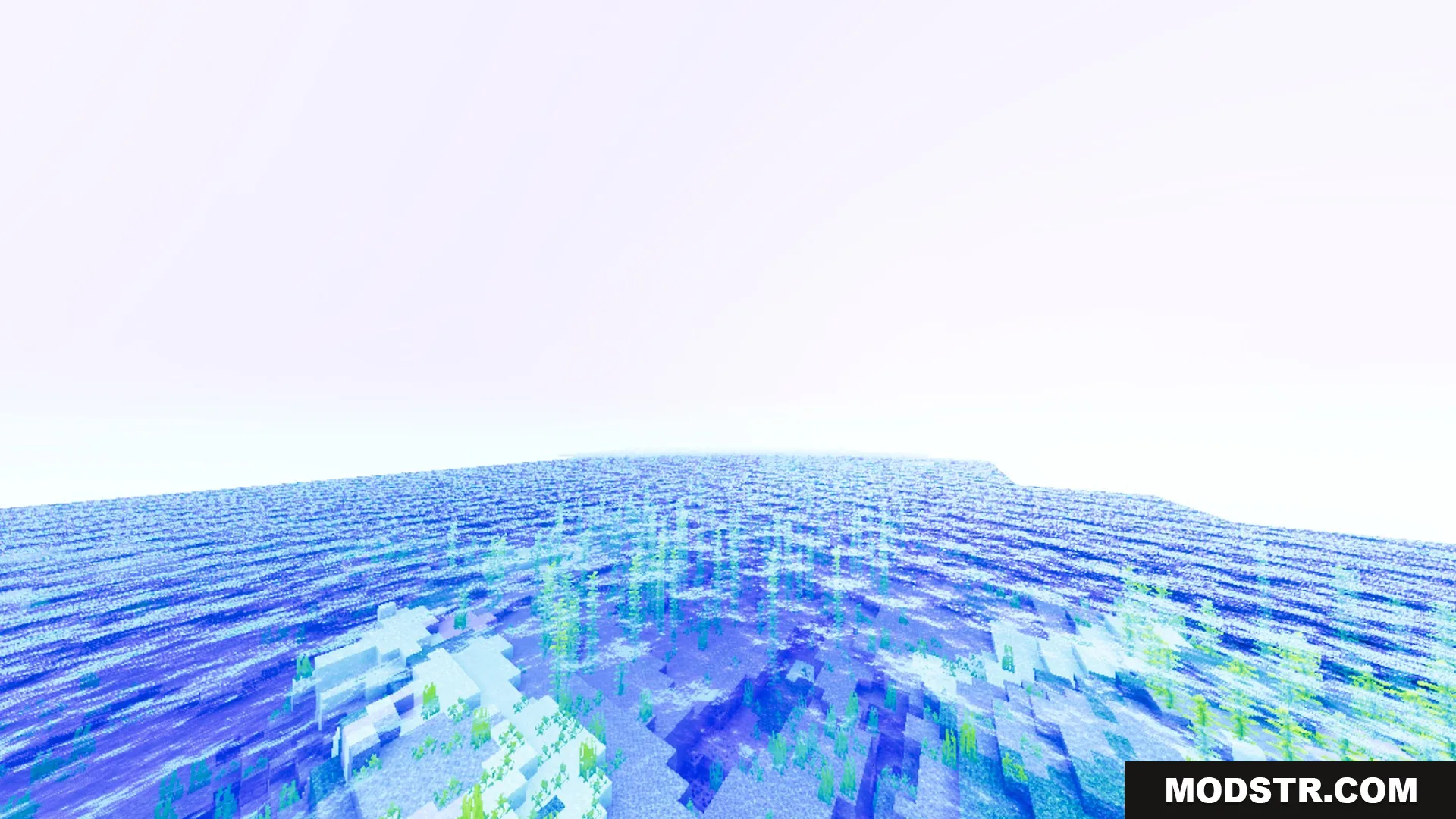 Auralis Shader Screenshot 1 Clear blue ocean water showing underwater plants and kelp under a bright sky