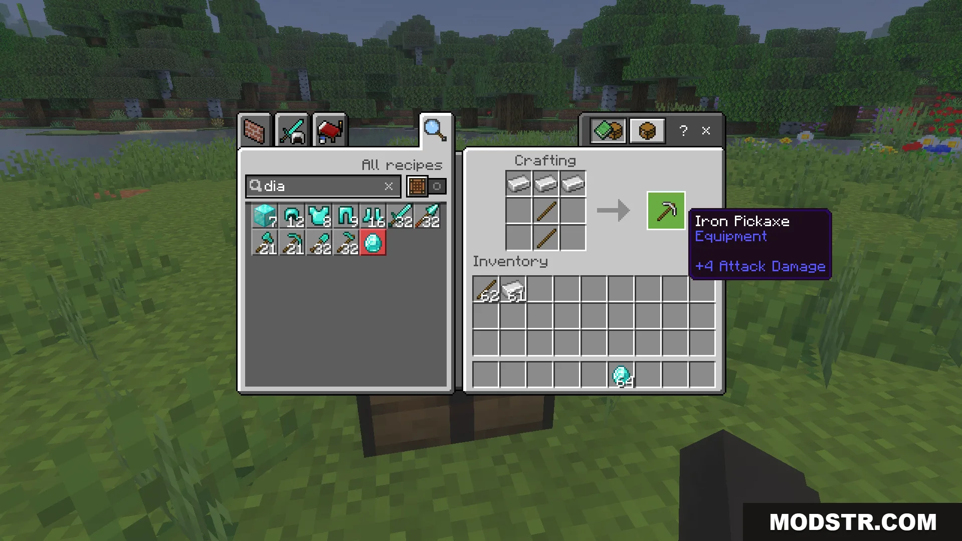 Auto Enchant Addon Screenshot 2 Crafting an iron pickaxe while having many enchanted diamond items in inventory
