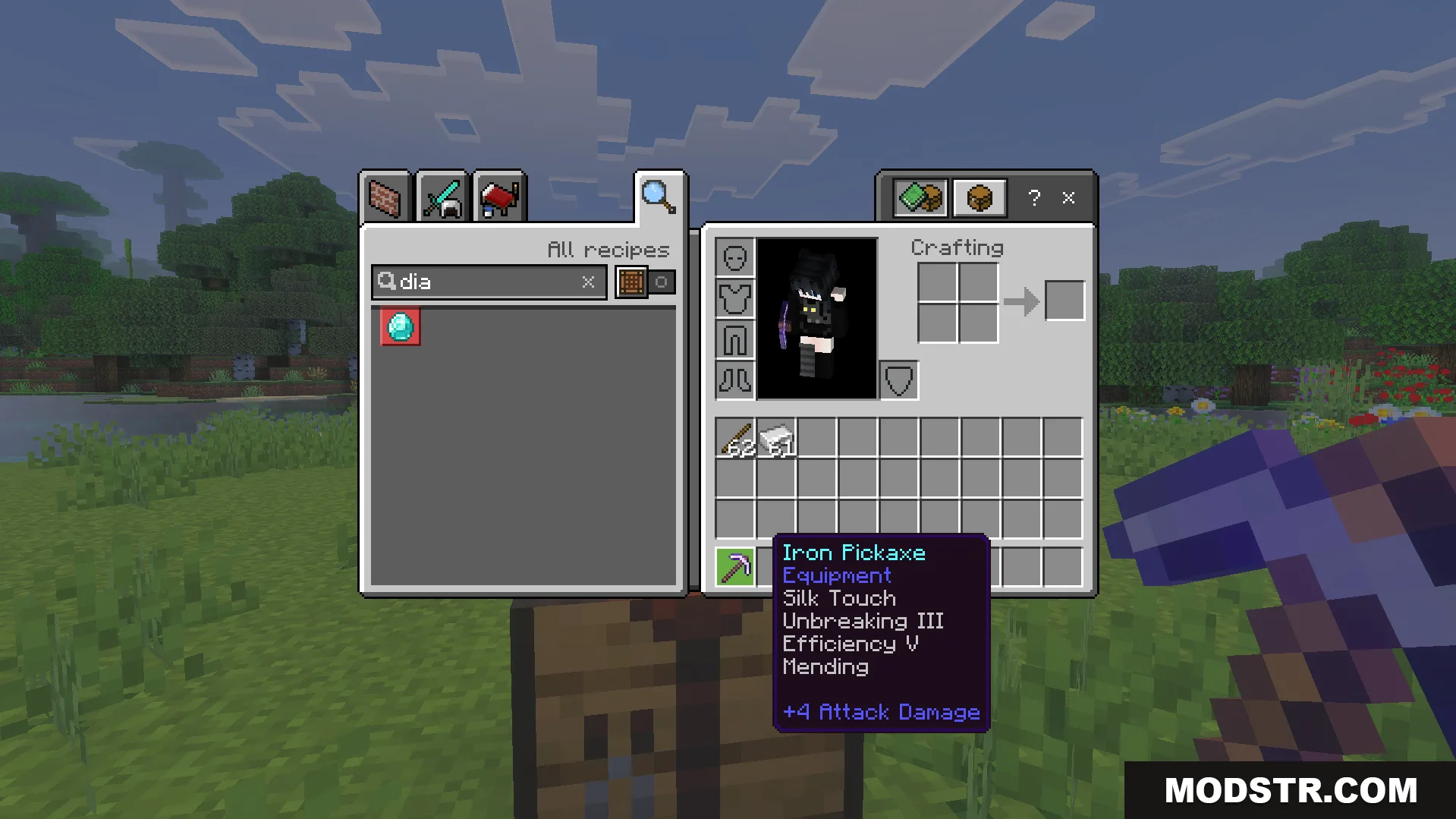 Auto Enchant Addon Screenshot 3 Inventory UI showing an iron pickaxe with enchantments from Auto Enchant Addon
