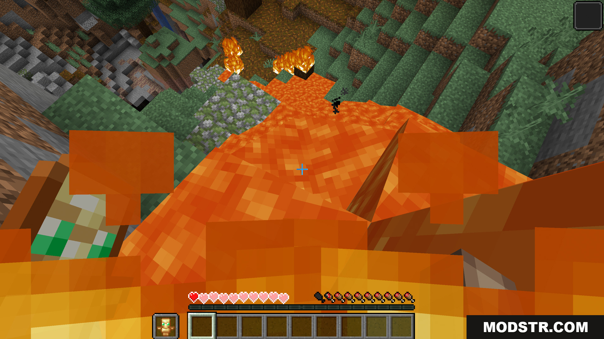 Player burning in lava while holding a new totem of undying