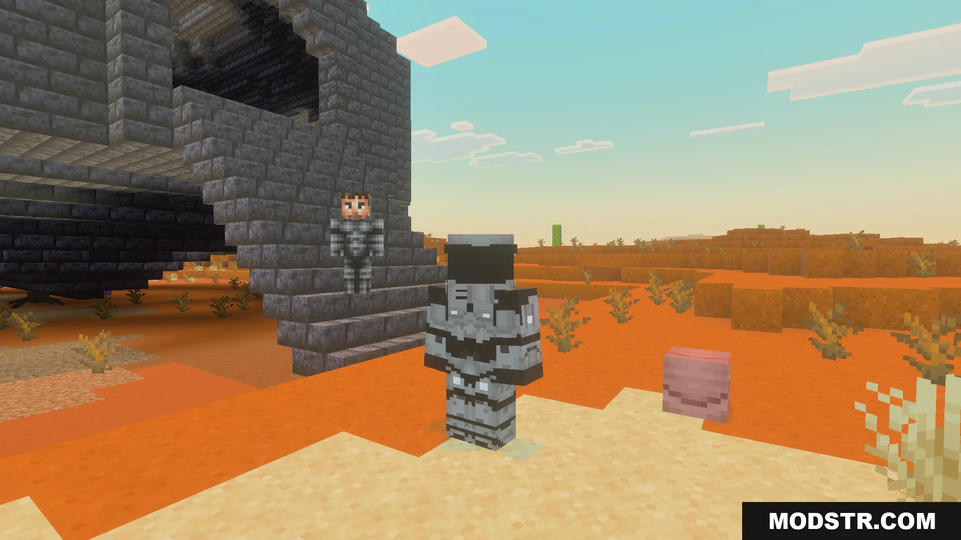 Two players wearing suits from Avras Heroes Superman Addon near a crashed pod