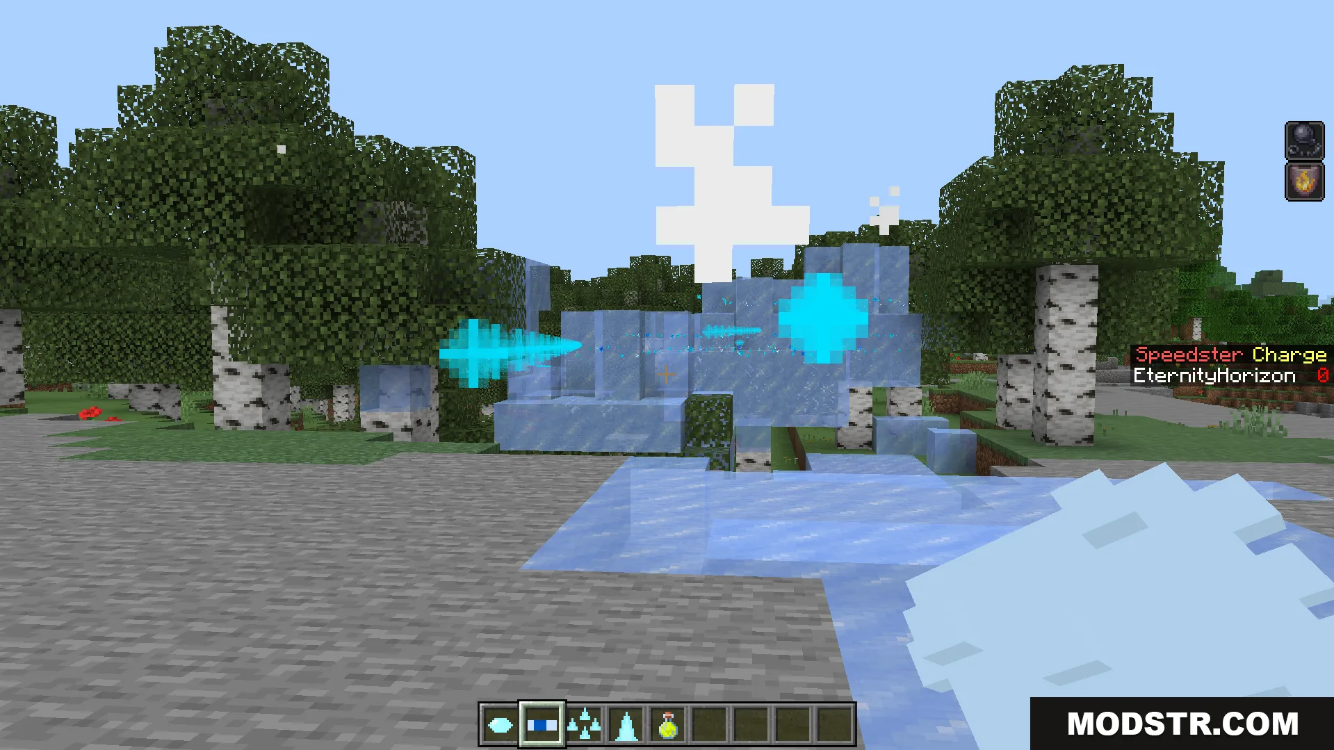 Speedster using special abilities to create blue lightning effects in a birch forest