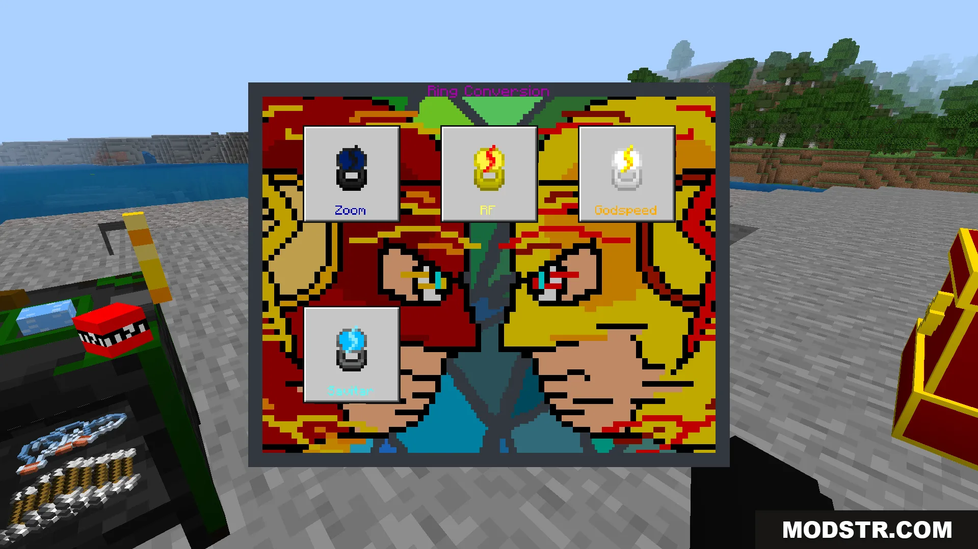 Avras Heroes The Flash Addon ring conversion menu displaying various craftable rings