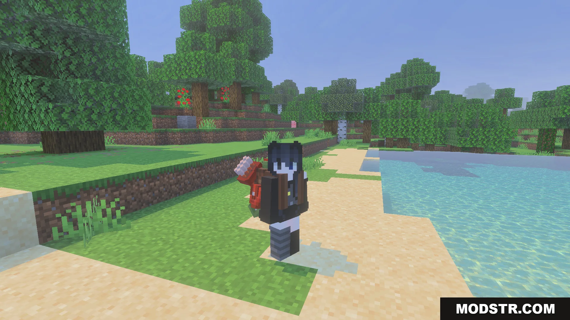 Backpacked Armor Texture Pack Screenshot 2 Player character with a cosmetic backpack standing near a forest edge