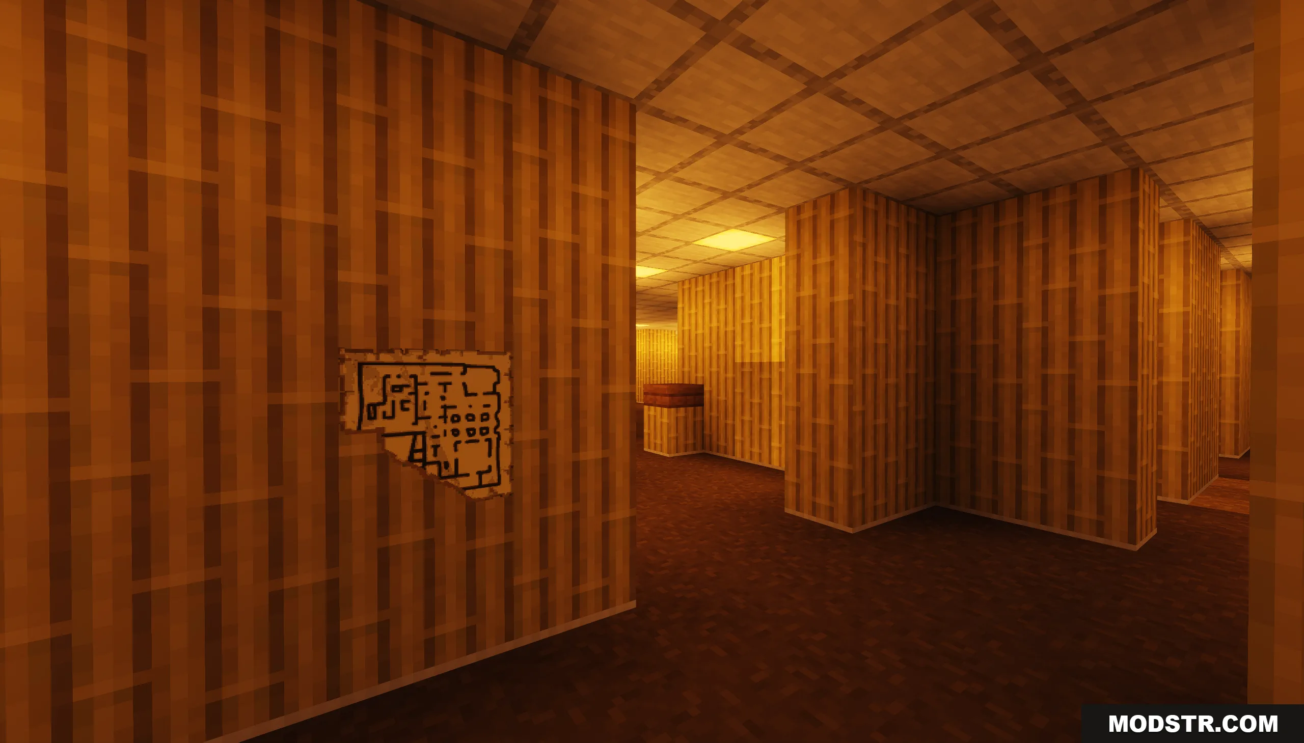 Backrooms Hide and Seek Map Screenshot 1 A map pinned to a yellow wall in the Backrooms Hide and Seek Map