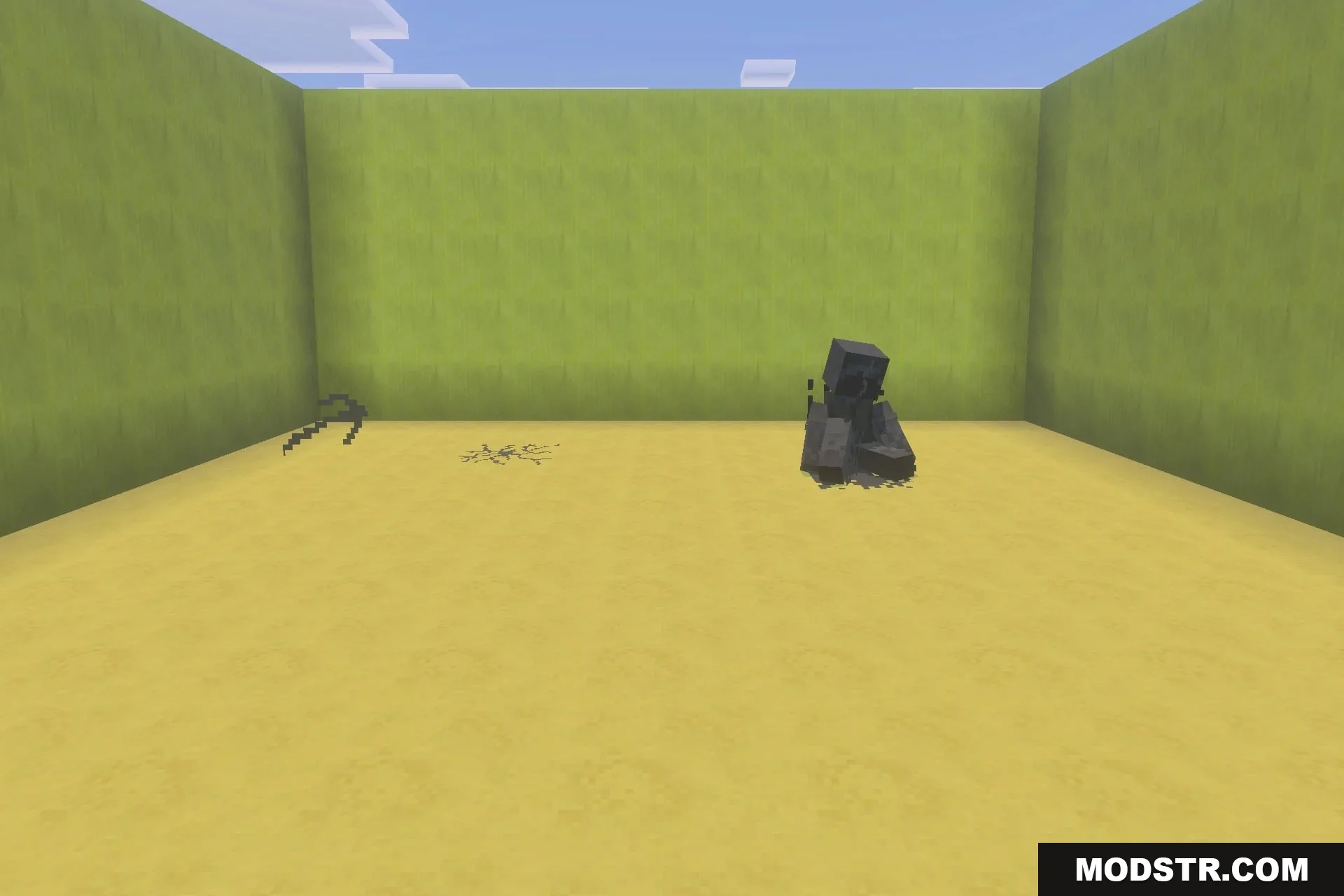 BACKROOMS THE FORGOTTEN COMPLEX Addon Screenshot 1 A dark entity from Backrooms The Forgotten Complex sits in a yellow room