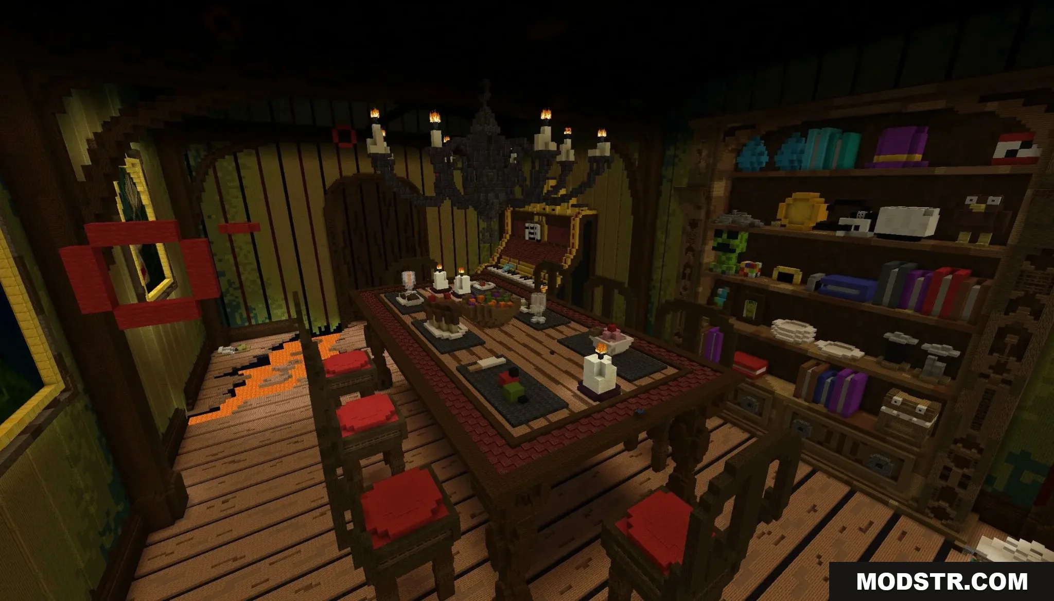 Banjo Kazooie Parkour Peril Map Screenshot 6 A detailed dining room featuring a long table and decorated storage shelves