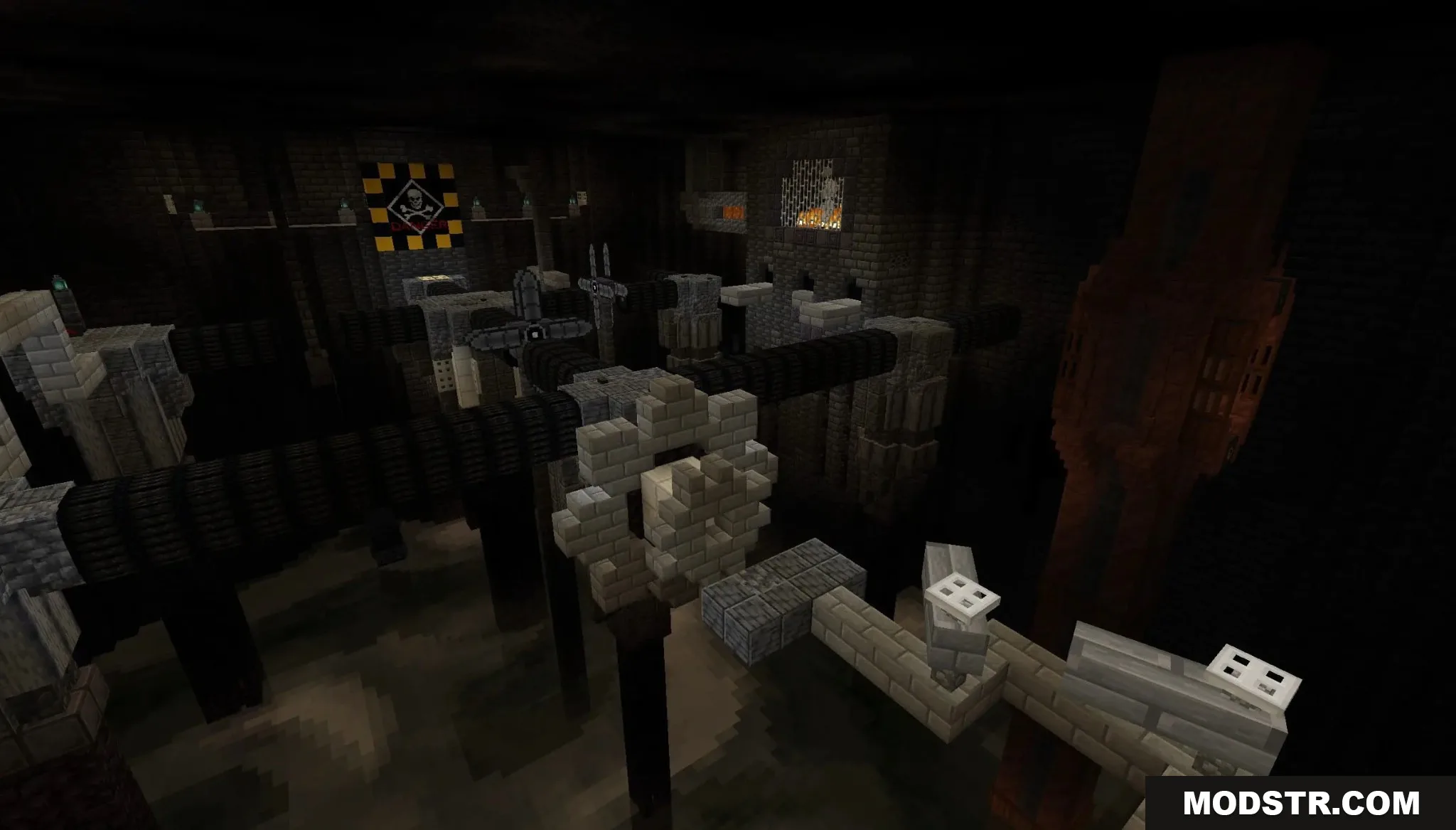 Banjo Kazooie Parkour Peril Map Screenshot 4 Complex parkour course with stone platforms and pipes in a dark dungeon