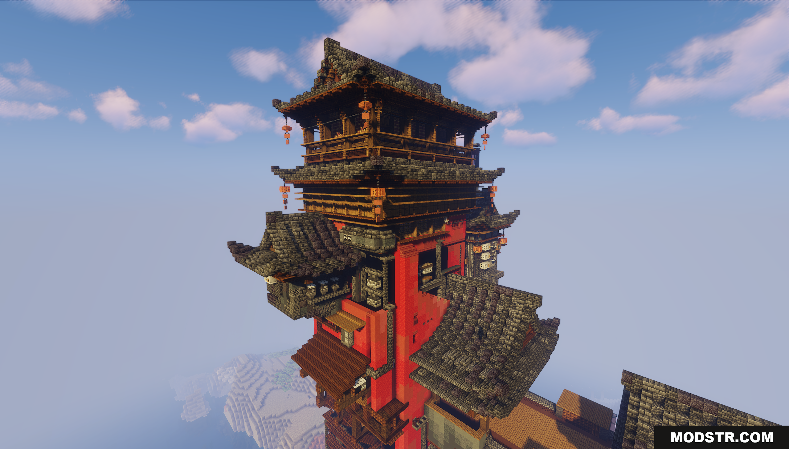 Bathhouse Map Screenshot 4 Detailed view of traditional roofs and lanterns on the tower