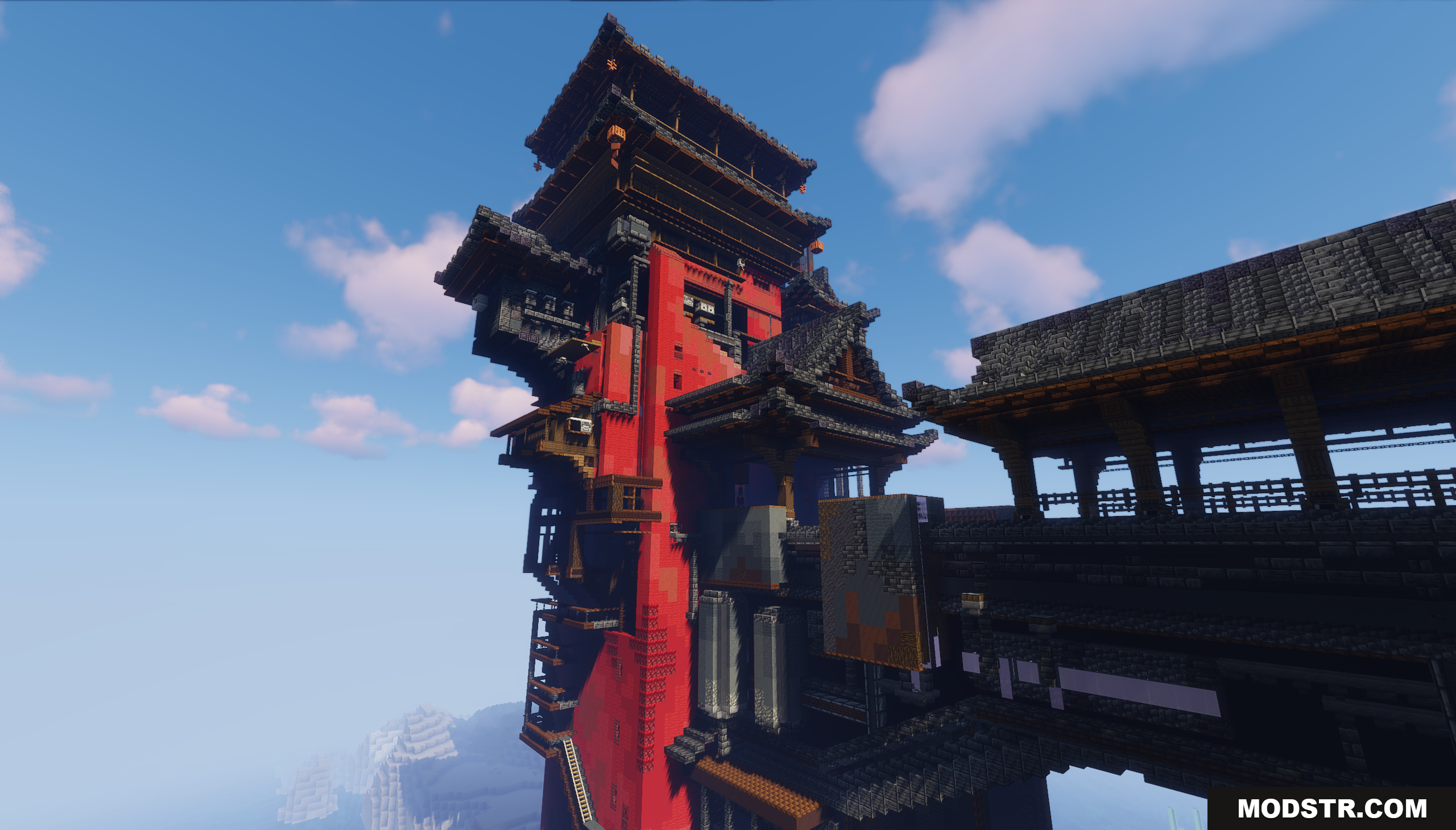 Bathhouse Map Screenshot 8 Close view of the tall red tower and wooden bridge
