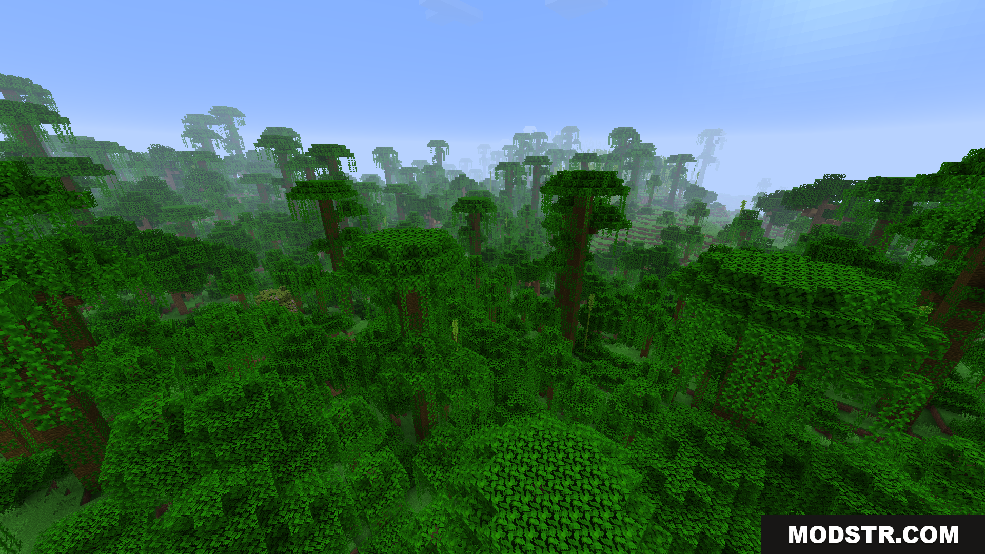 BCLib Neoforge Mod Screenshot 8 High angle view looking over a thick green jungle tree canopy