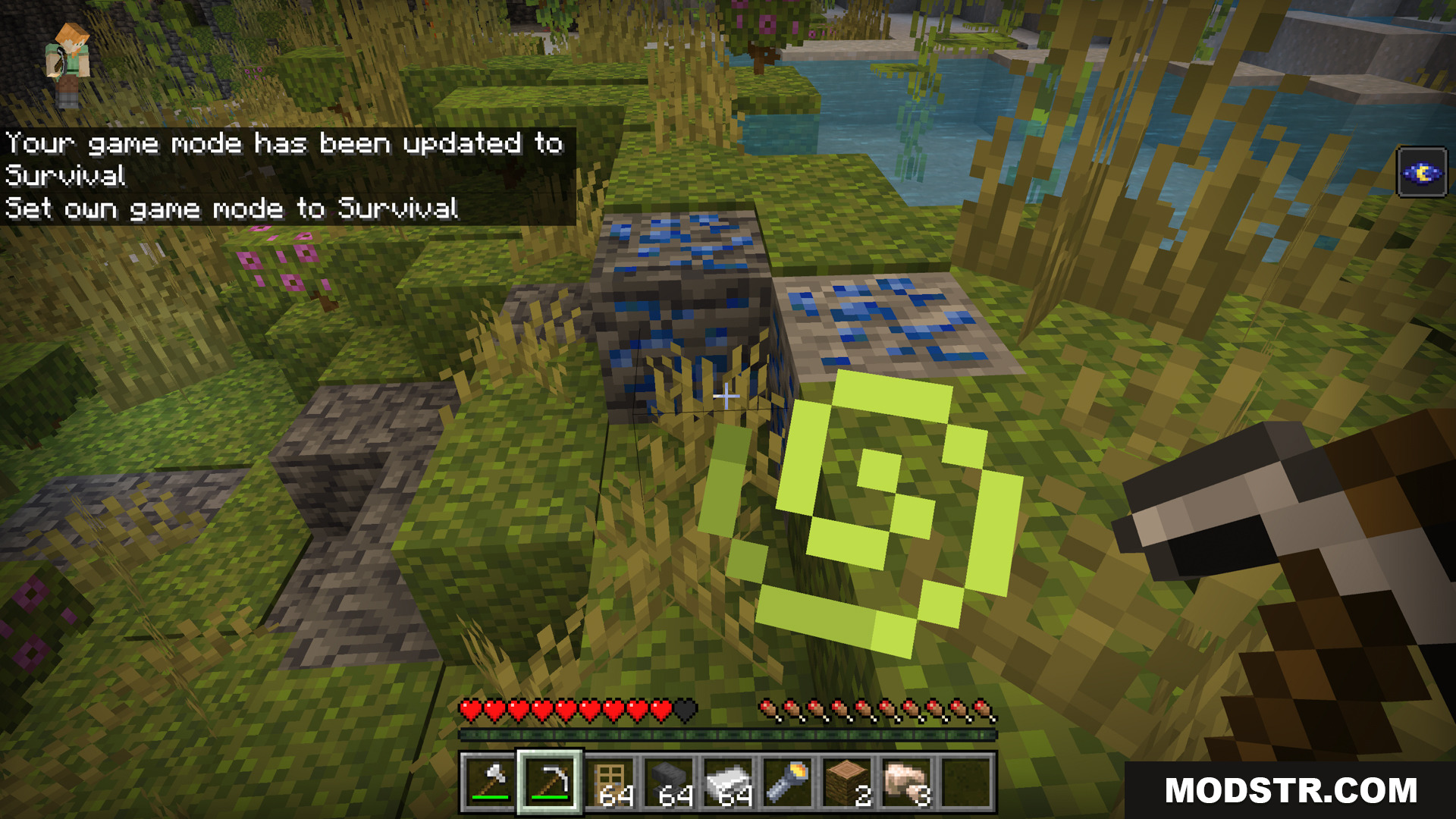 Bedrock Essentials+ Addon Screenshot 9 Vein mining a cluster of lapis lazuli ore with the addon