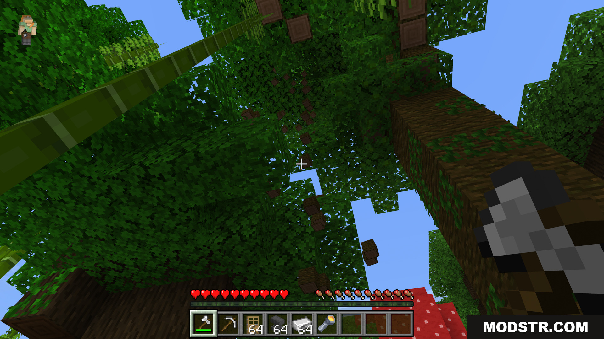 Bedrock Essentials+ Addon Screenshot 6 Gathering wood is much faster by felling the entire tree