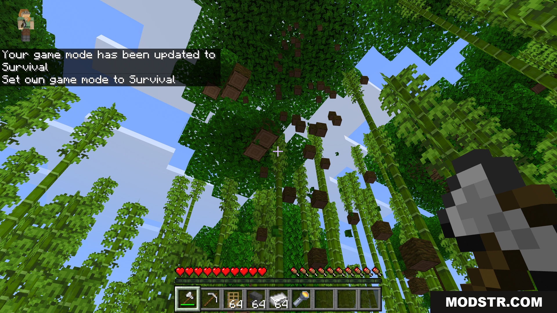 Bedrock Essentials+ Addon Screenshot 5 Sneaking while chopping a tree makes all the logs fall down