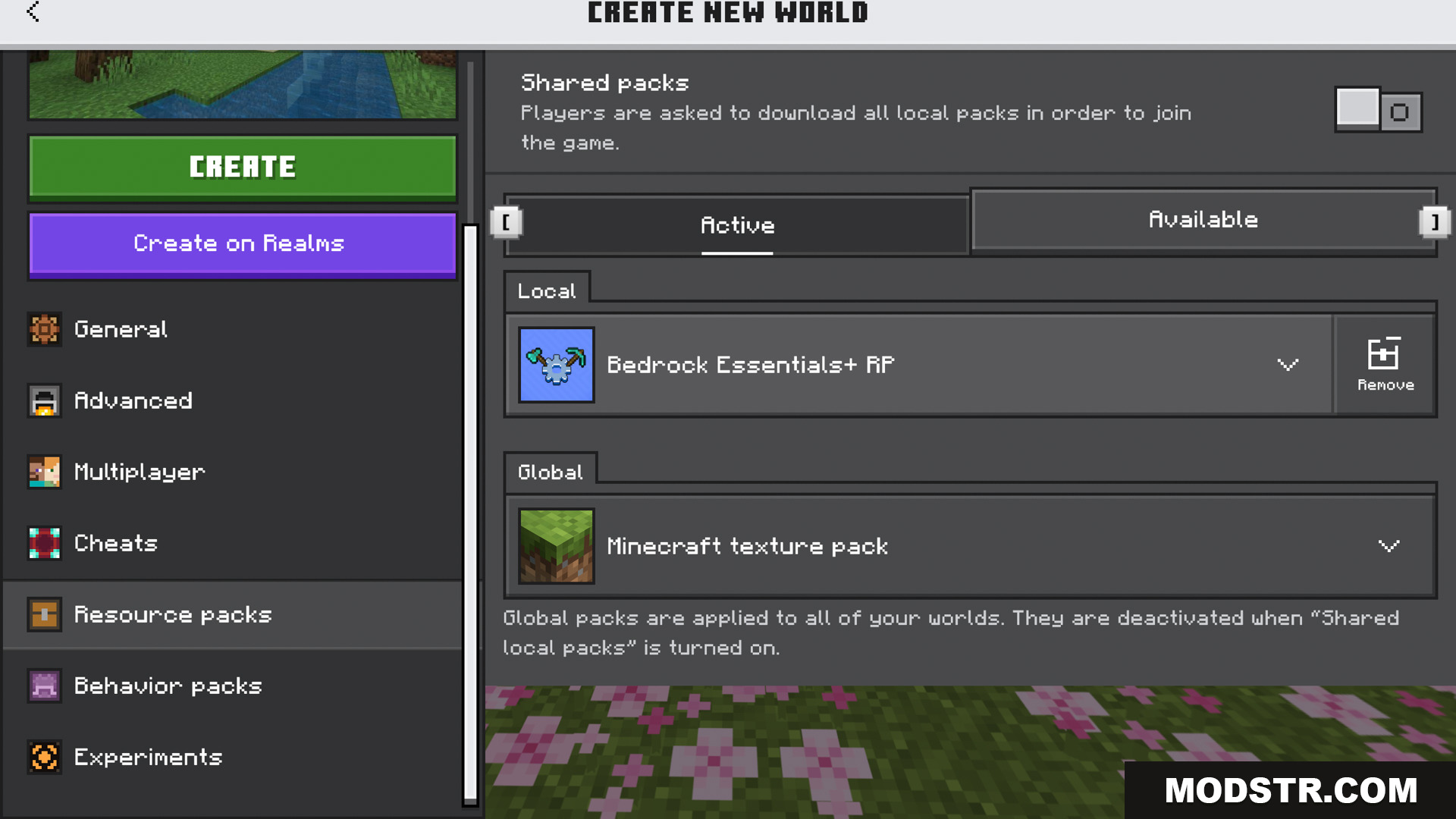 Bedrock Essentials+ Addon Screenshot 2 The matching resource pack is also enabled for the world