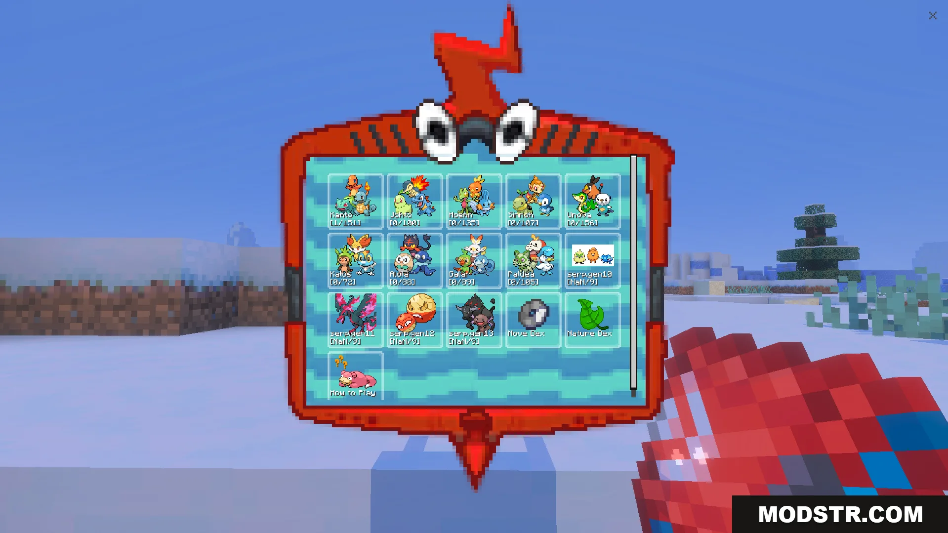 A custom interface displays various Pokemon starters from many different game regions