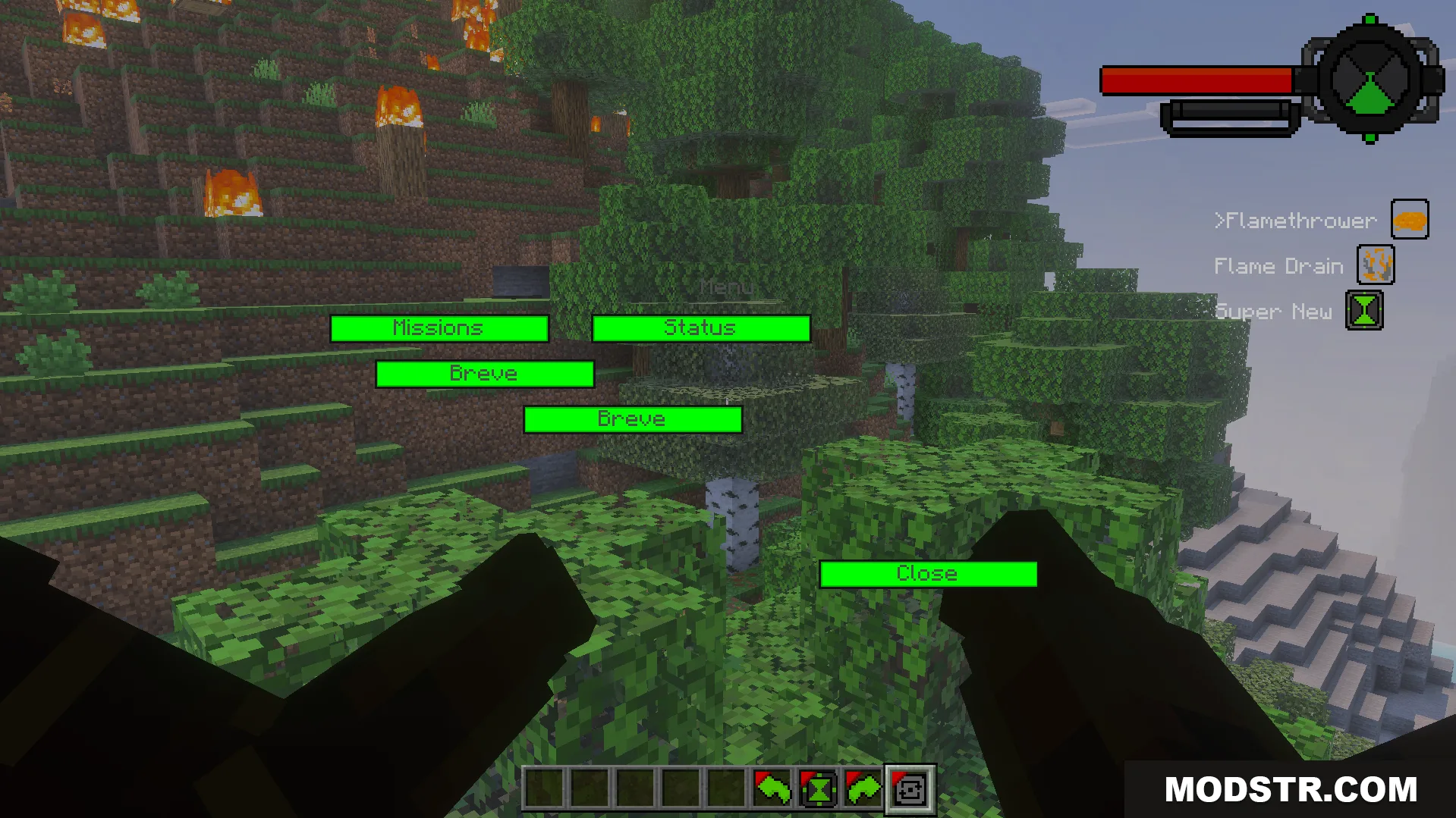 Ben 10 Ultimate Addon Screenshot 9 Player using Omnitrix menu with green buttons in forest