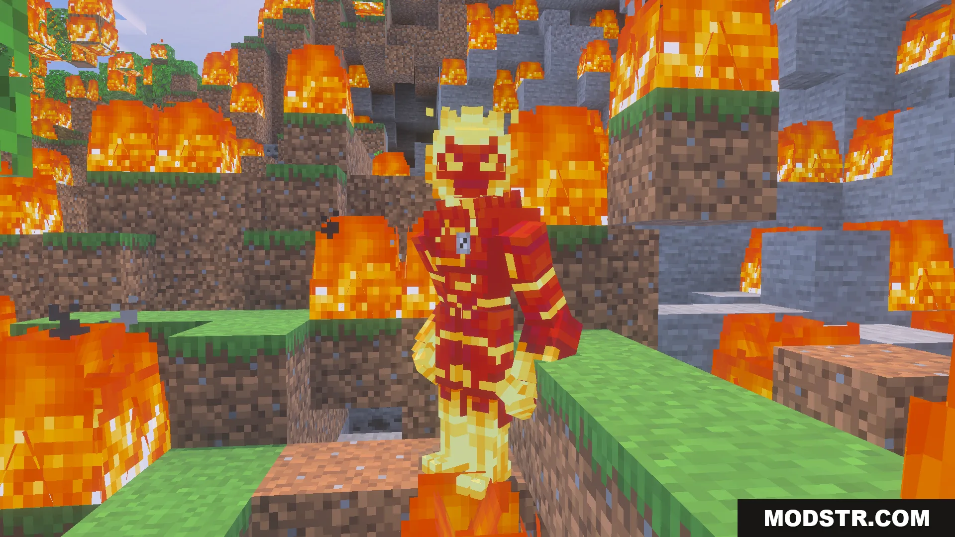 Ben 10 Ultimate Addon Screenshot 7 Player uses Omnitrix to transform into Heatblast alien in the world