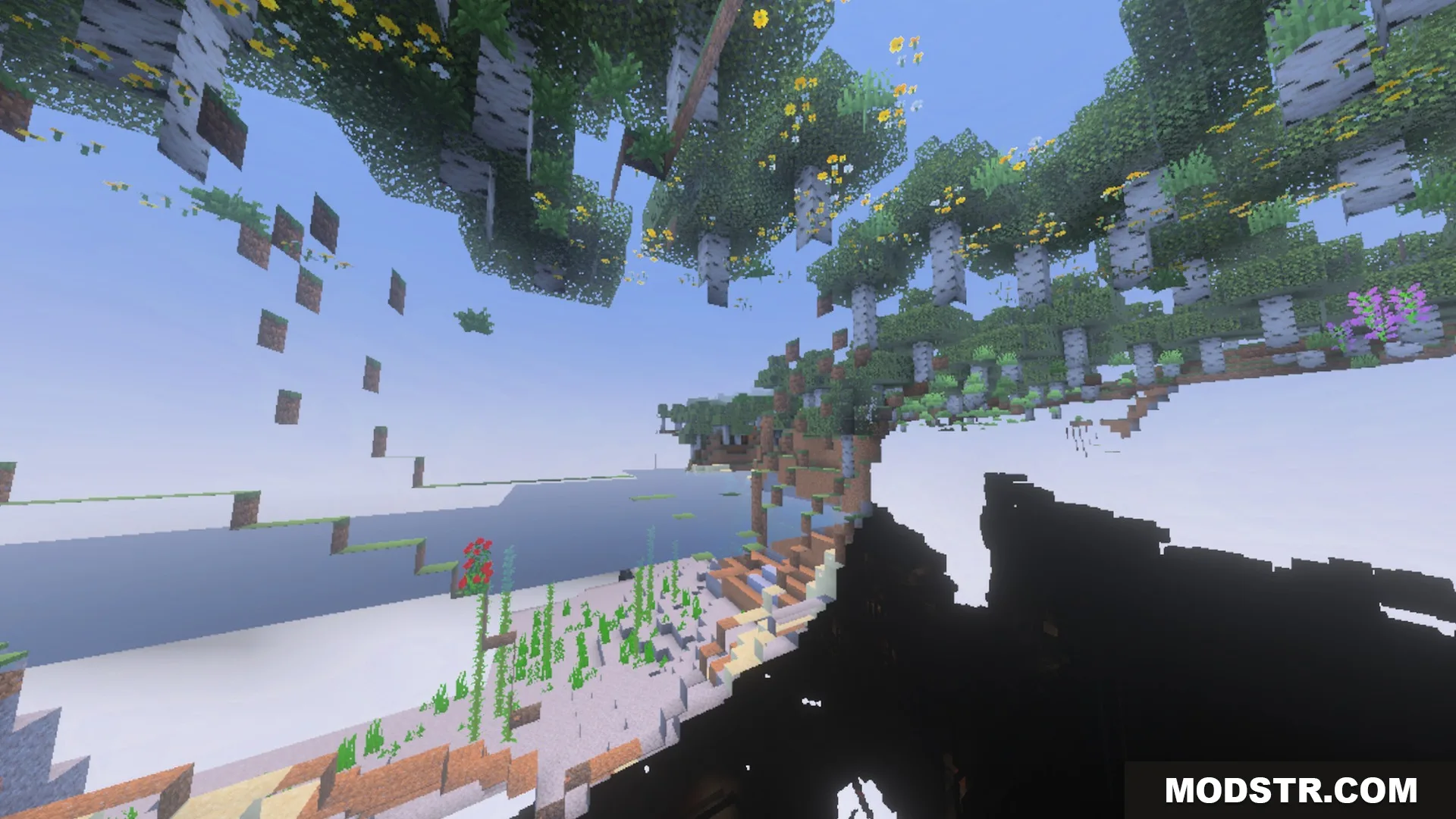 Better 3D Armors Shader Screenshot 2 A transparent view of the world showing floating birch trees and kelp