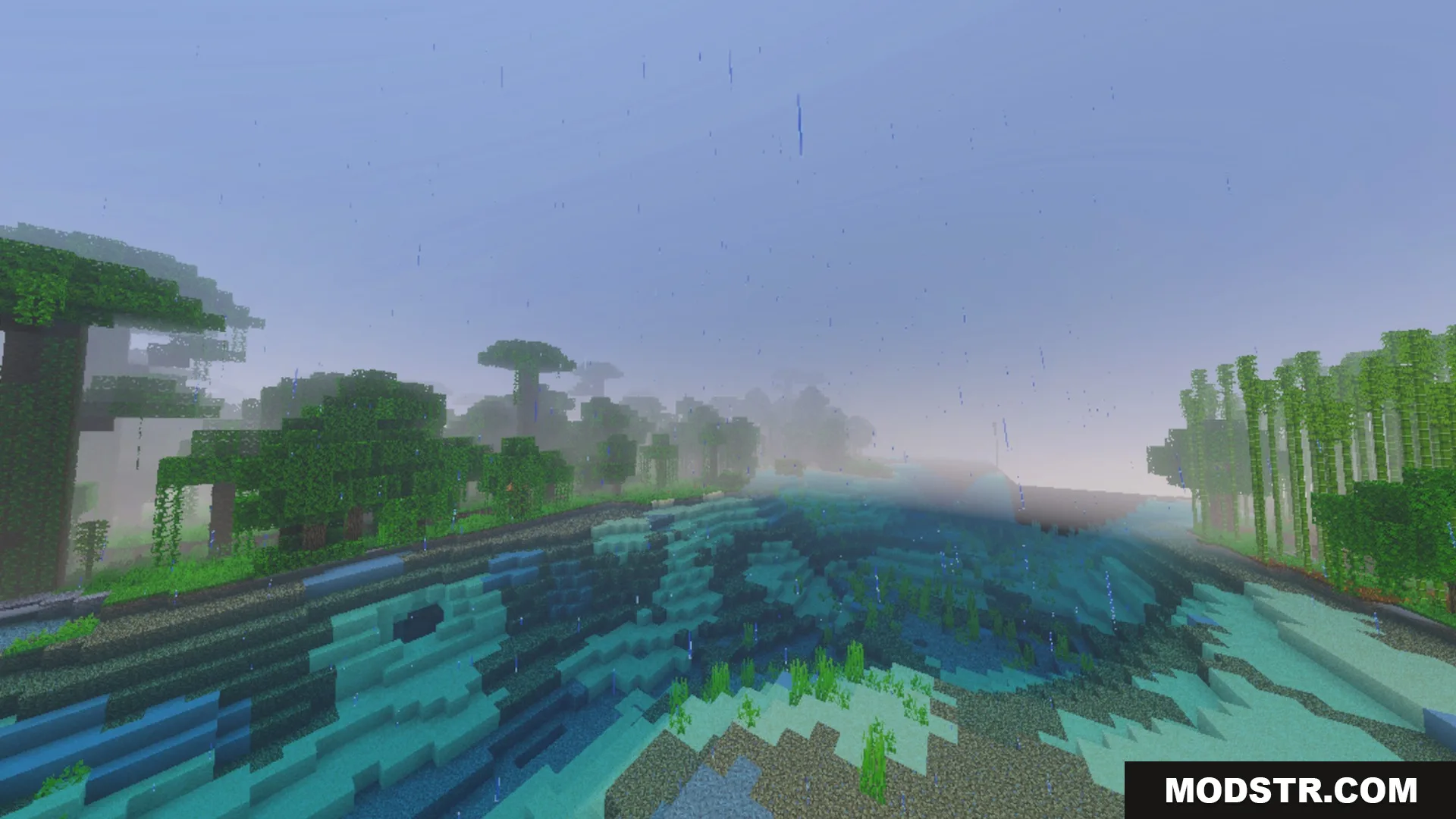 Better Animated Nature Shader Screenshot 1 Better Animated Nature adds swaying trees and flowing water to rainy jungles