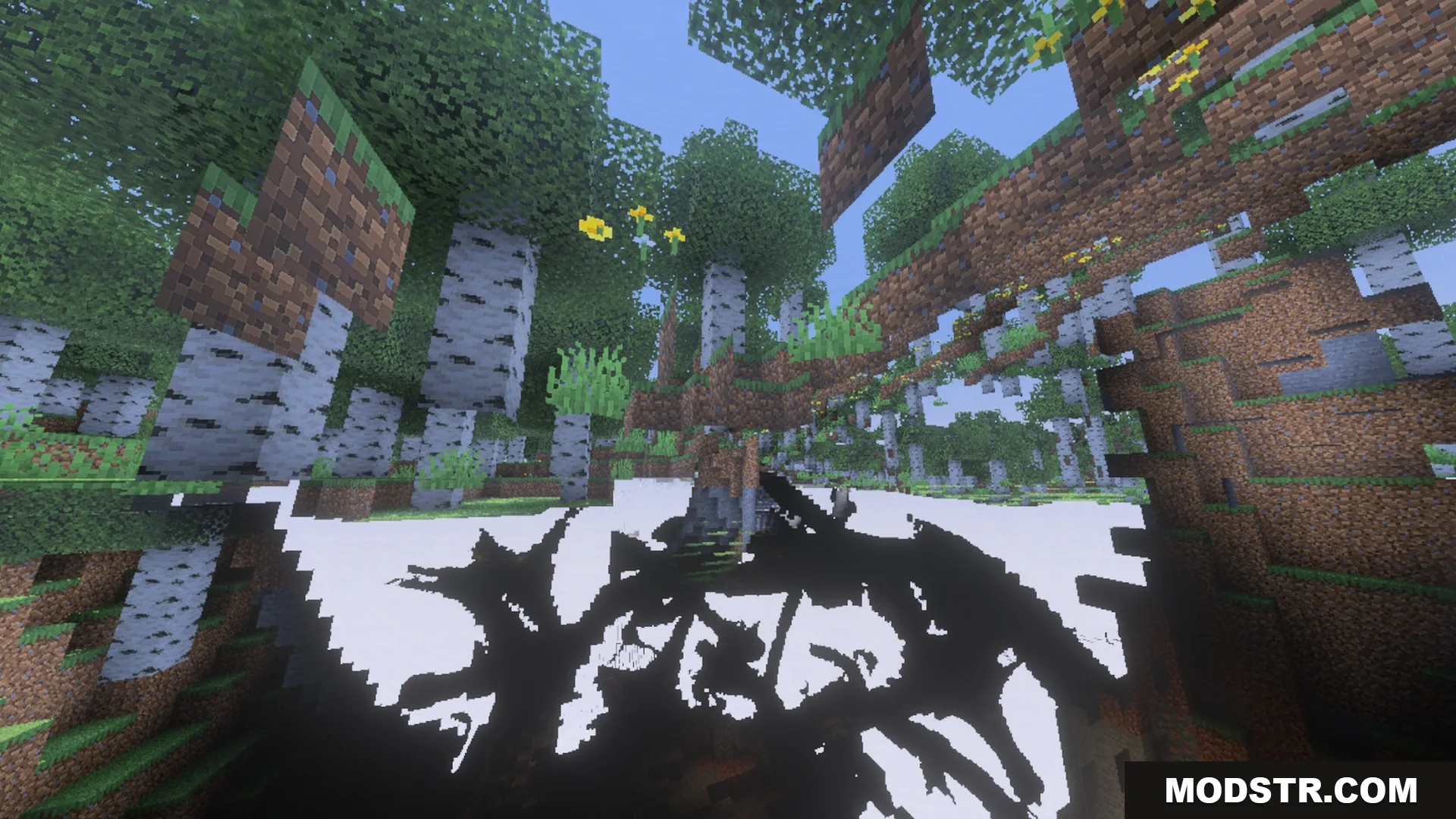 Better Animated Nature Shader Screenshot 7 Birch trees and green grass swaying in the wind under a bright sky