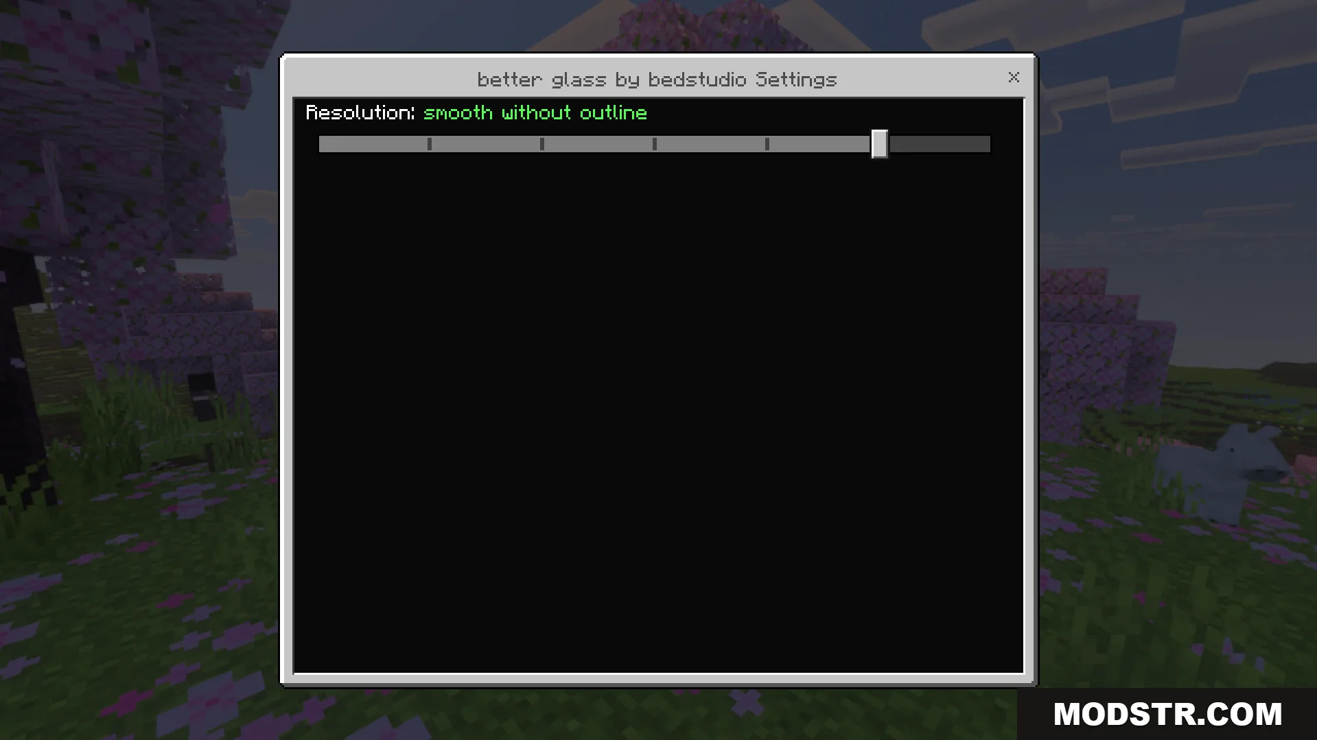 Better Clear Glass Texture Pack Screenshot 2 Settings menu showing the smooth without outline resolution option for glass blocks