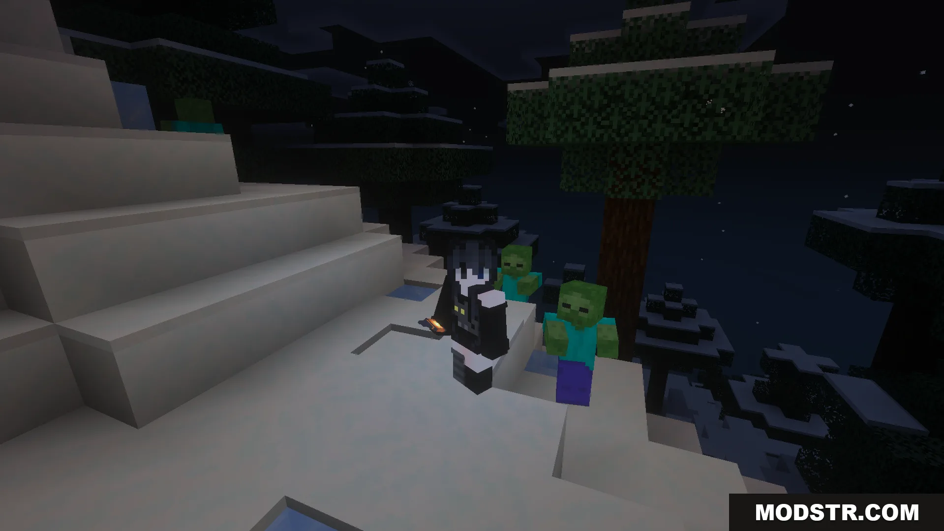 Better Dynamic Light Addon Screenshot 7 Better Dynamic Light Addon shows a player holding a glowing torch near zombies