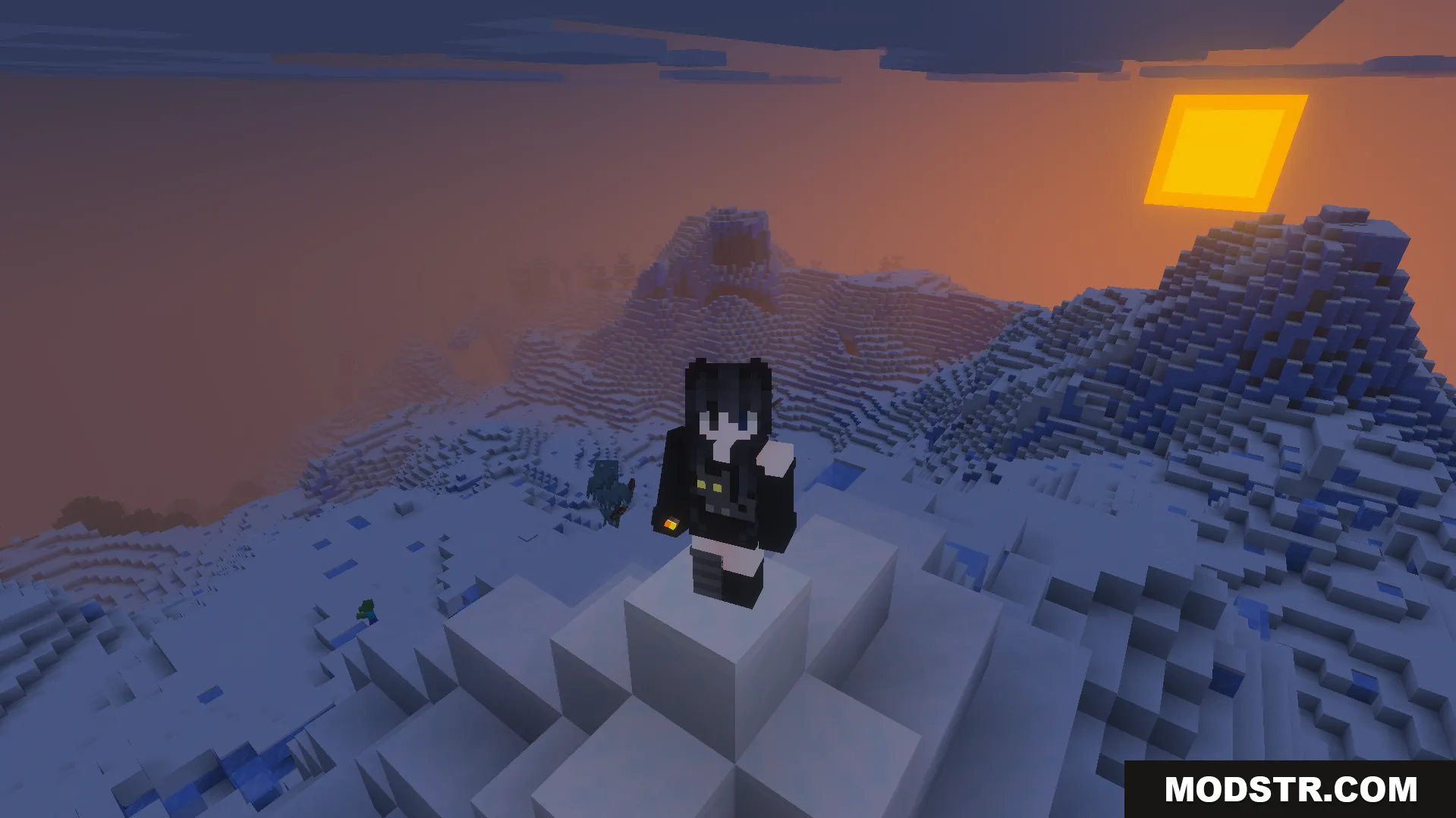 Better Dynamic Light Addon Screenshot 4 Better Dynamic Light Addon showing a player holding a glowing torch at sunset