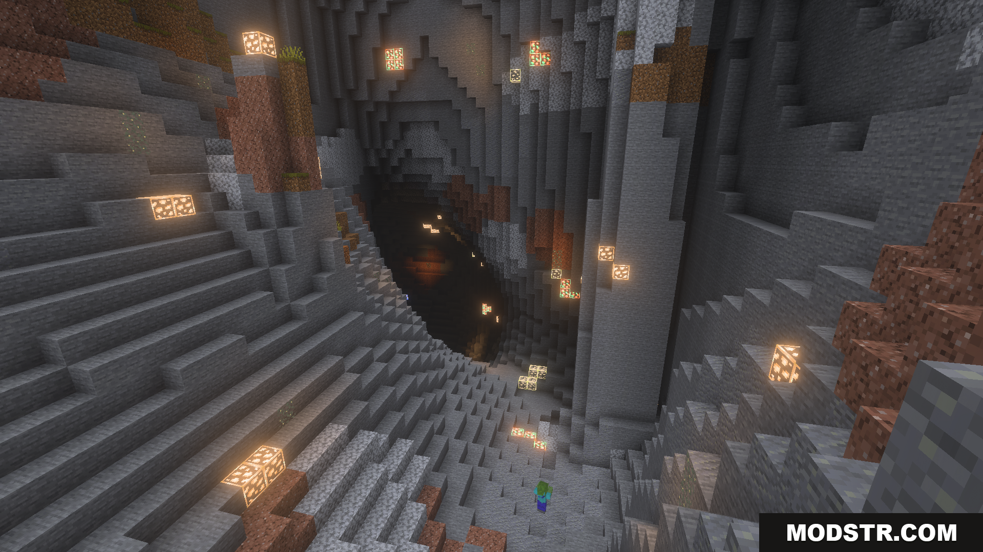 Better Glowing Ores Texture Pack Screenshot 4 Clear night vision lets you spot glowing ores in dark caves