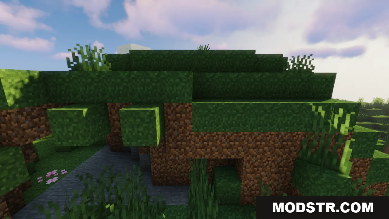 Better Grass Without Flowers Resource Pack Screenshot 3 A grassy hill showcasing connected textures on the sides of dirt blocks