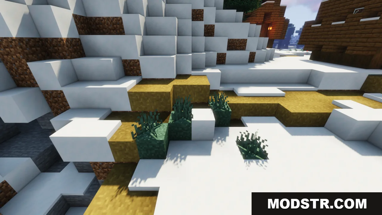 Better Grass Without Flowers Resource Pack Screenshot 9 Snowy grass blocks with connected textures in a cold Minecraft mountain biome