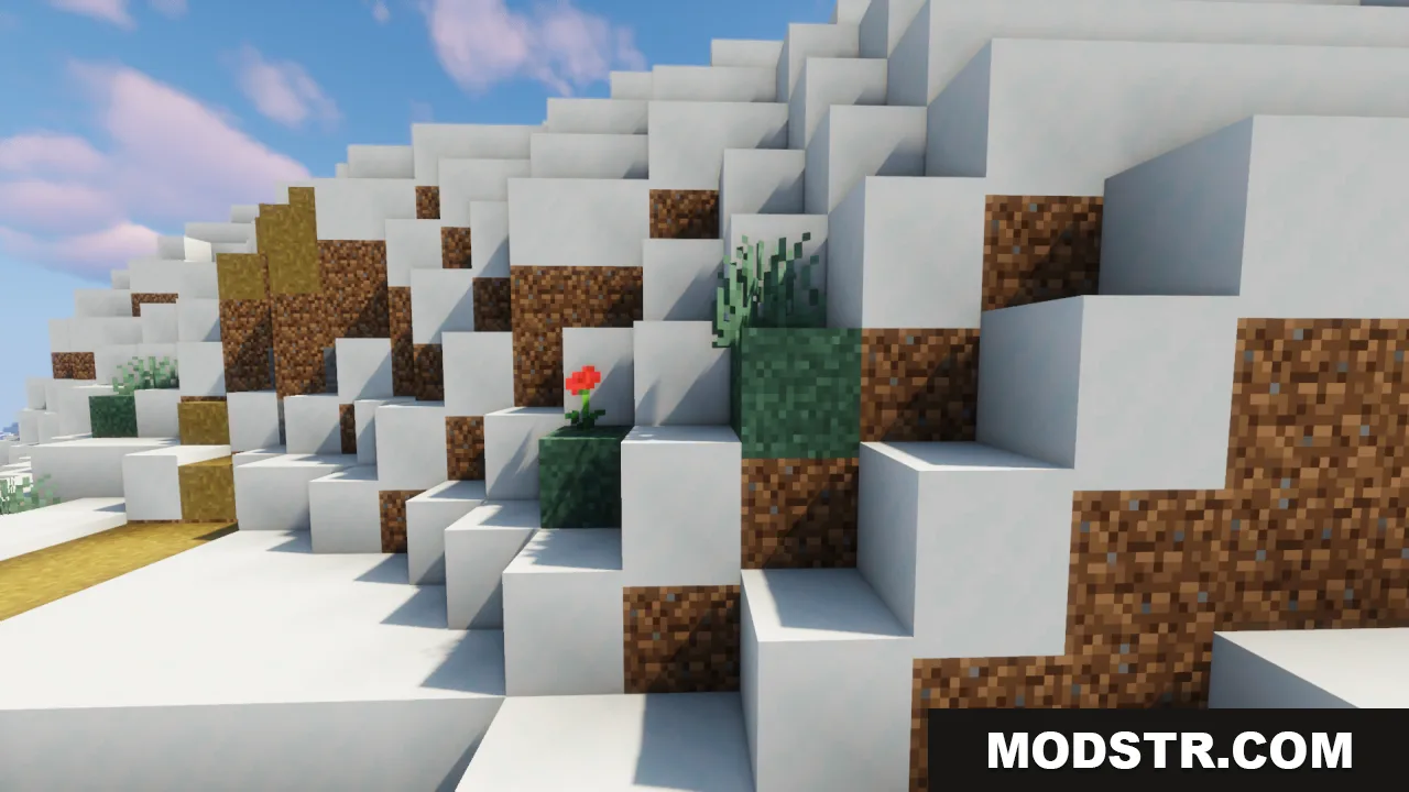 Better Grass Without Flowers Resource Pack Screenshot 5 Snowy hillside featuring connected grass textures and a single red poppy flower