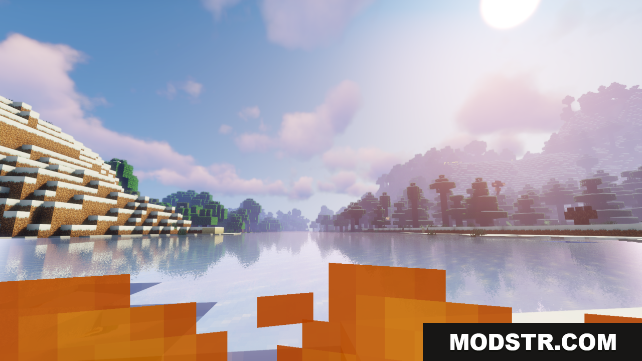Better Lower Fire Texture Pack Resource Pack Screenshot 10 Clear view of frozen river and snowy hills while player is burning