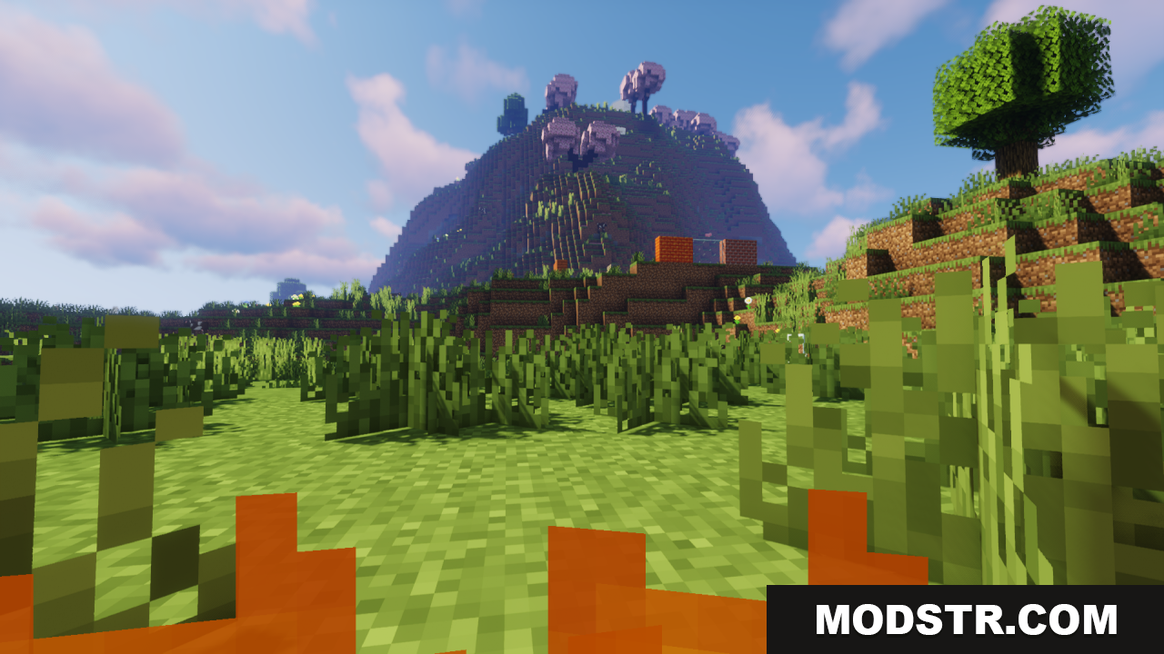 Better Lower Fire Texture Pack Resource Pack Screenshot 4 Reduced fire texture while looking at a distant cherry blossom mountain
