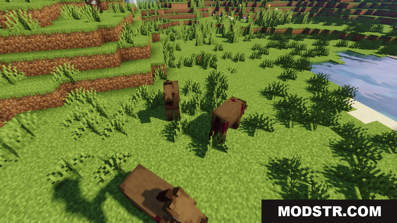 Better Zombie Horse Resource Pack Screenshot 5 A herd of gory zombie horses in a grassy field