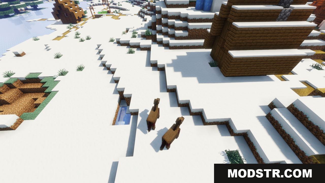 Better Zombie Horse Resource Pack Screenshot 12 Two zombie horses walking along a snowy village path