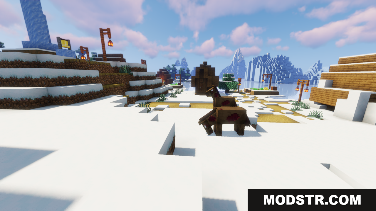 Better Zombie Horse Resource Pack Screenshot 11 A detailed zombie horse in a snowy village landscape