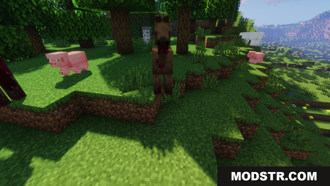 Better Zombie Horse Resource Pack Screenshot 8 A retextured zombie horse standing in a grassy field