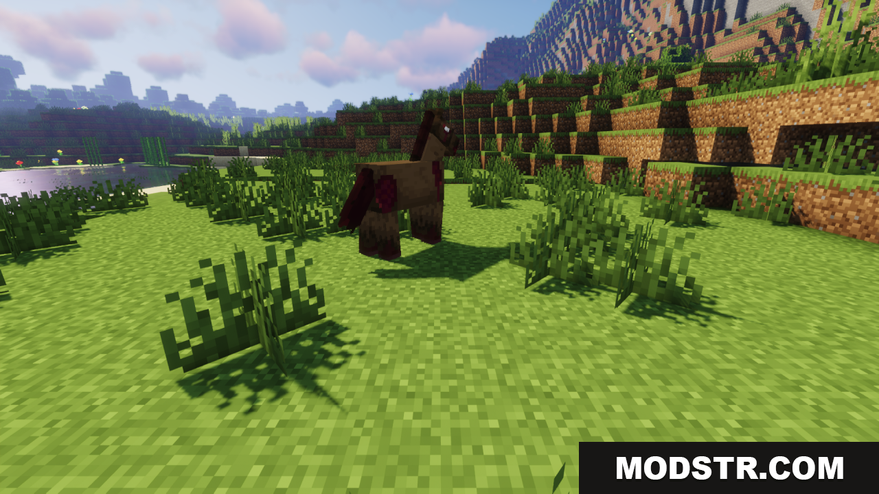 Better Zombie Horse Resource Pack Screenshot 3 The zombie horse stands in a field of tall grass