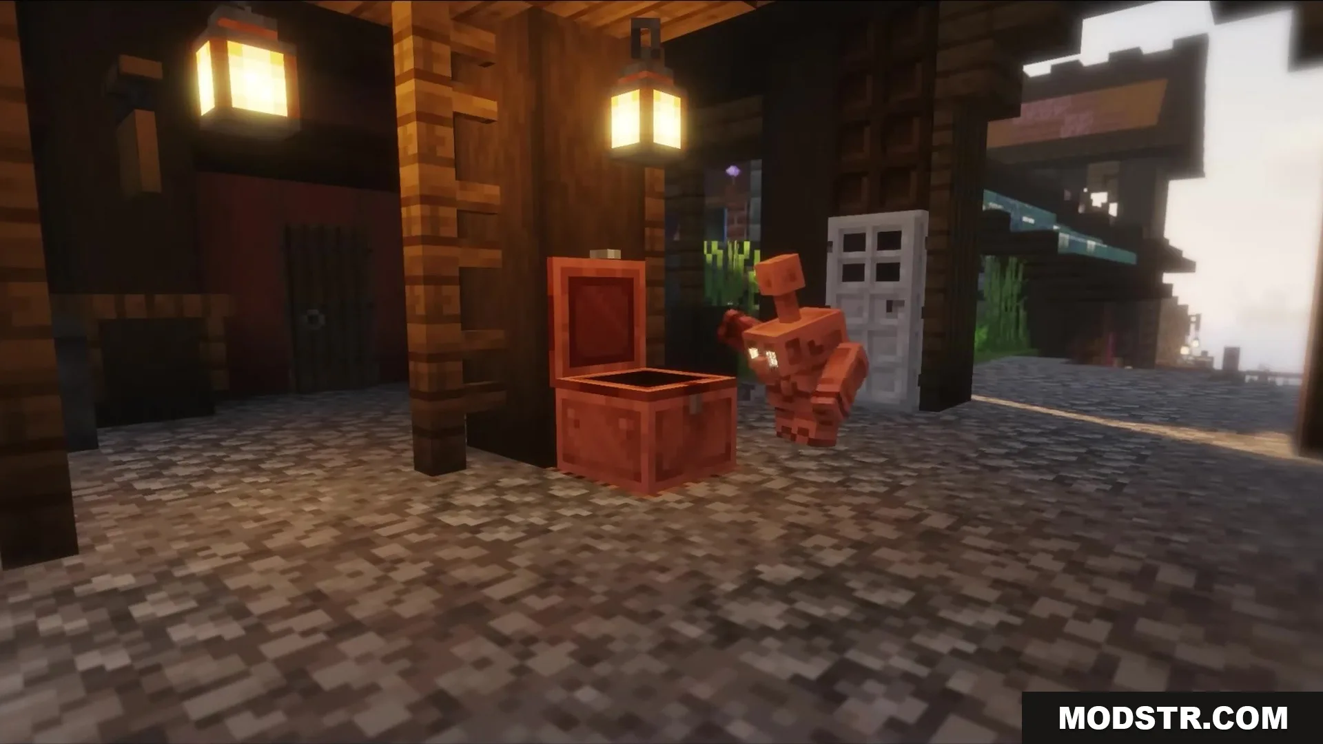 Bettercoppergolem Mod Screenshot 4 A copper golem places items into an open chest to help with sorting