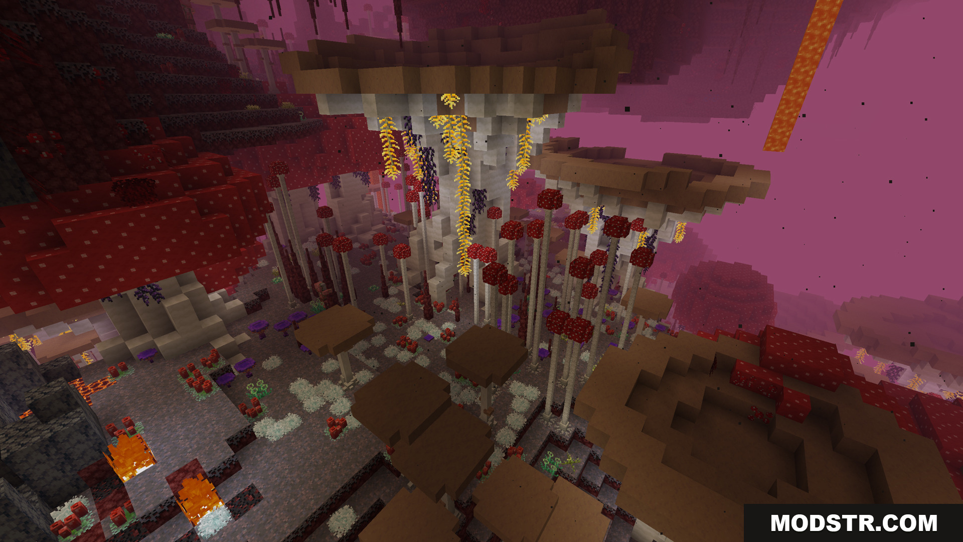 Betternether Forge Mod Screenshot 11 A vibrant Nether biome with giant colorful mushrooms