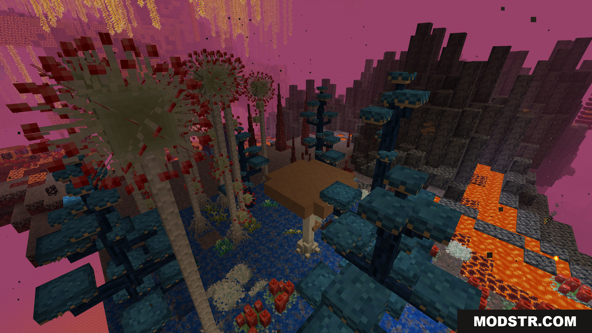 Betternether Forge Mod Screenshot 12 Exploring a strange Nether forest with unique alien-like plants